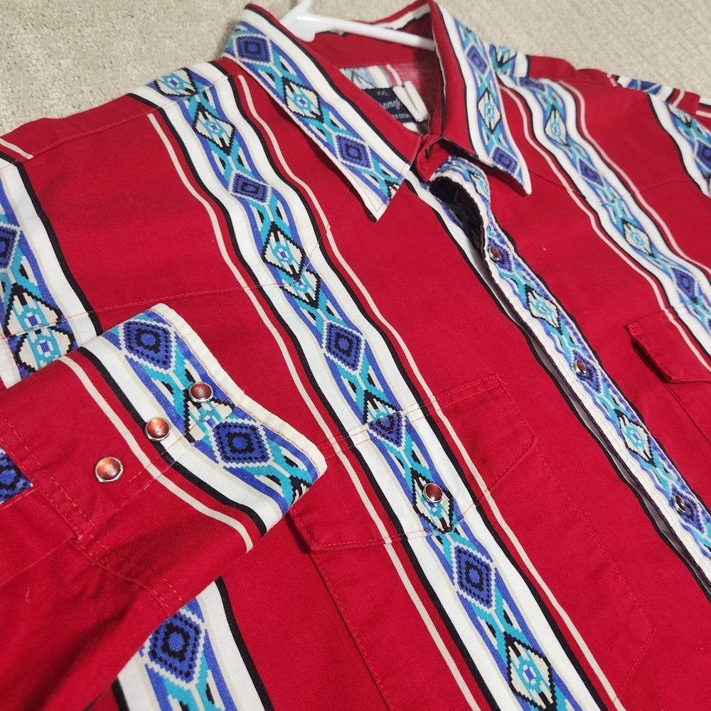 Vintage Wrangler Brushpopper Shirt Men XXL Aztec Navajo Southwestern Pearl Snap